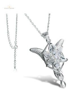 Sterling Silver Arwen Evenstar Pendant Necklace with Cubic Zirconia for Women